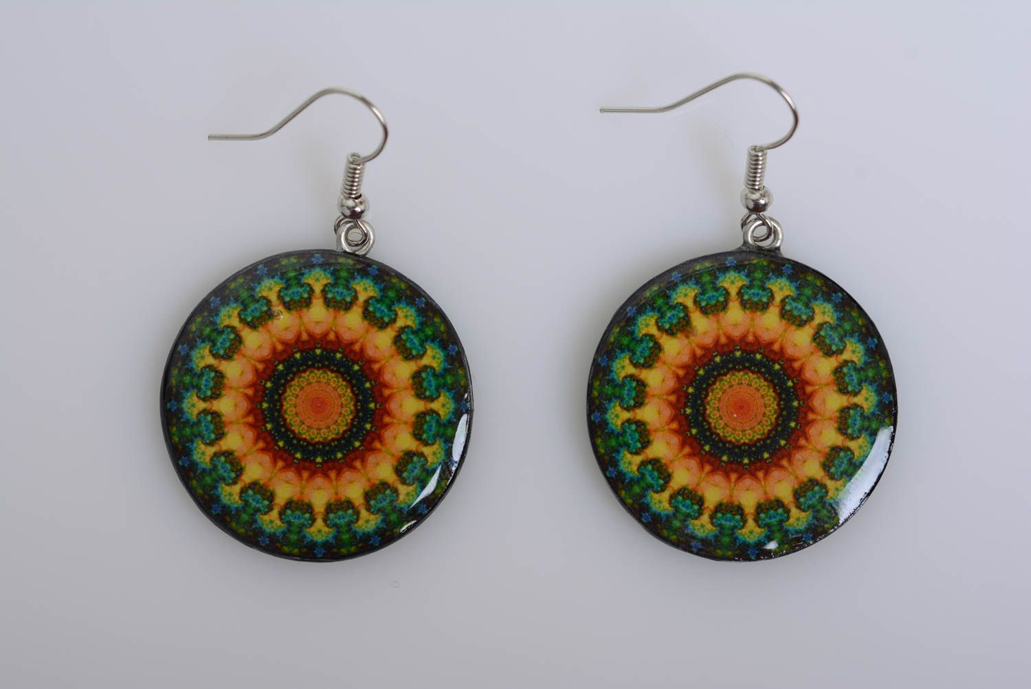 Bright earrings made of polymer clay with decoupage handmade elegant jewelry photo 5