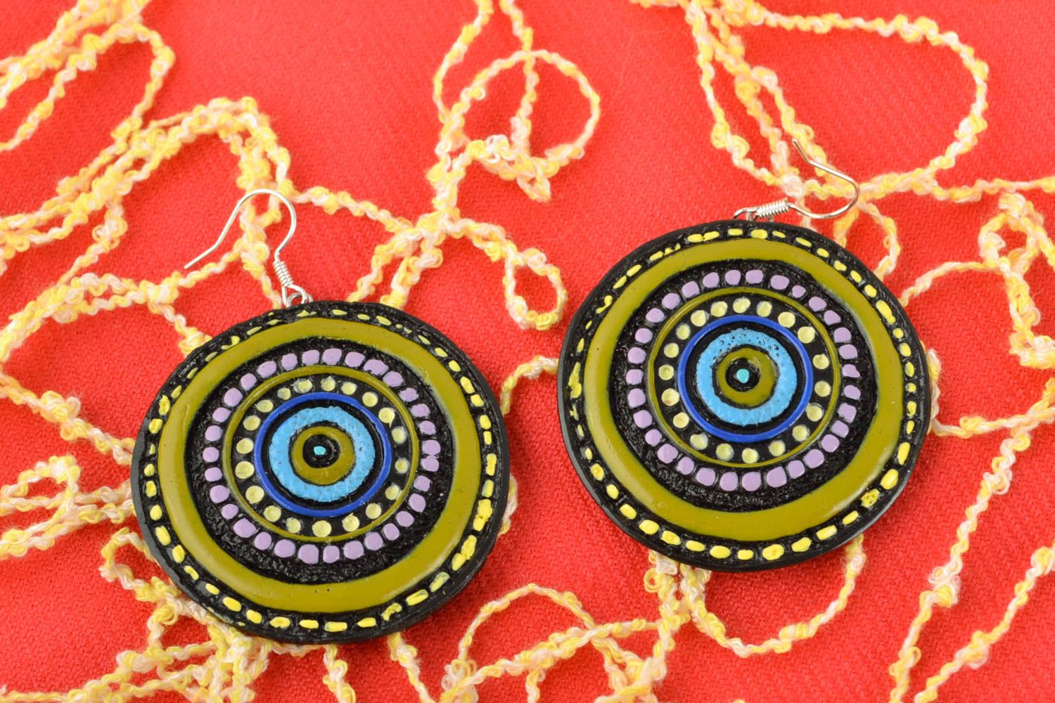 Motley polymer clay round earrings photo 1