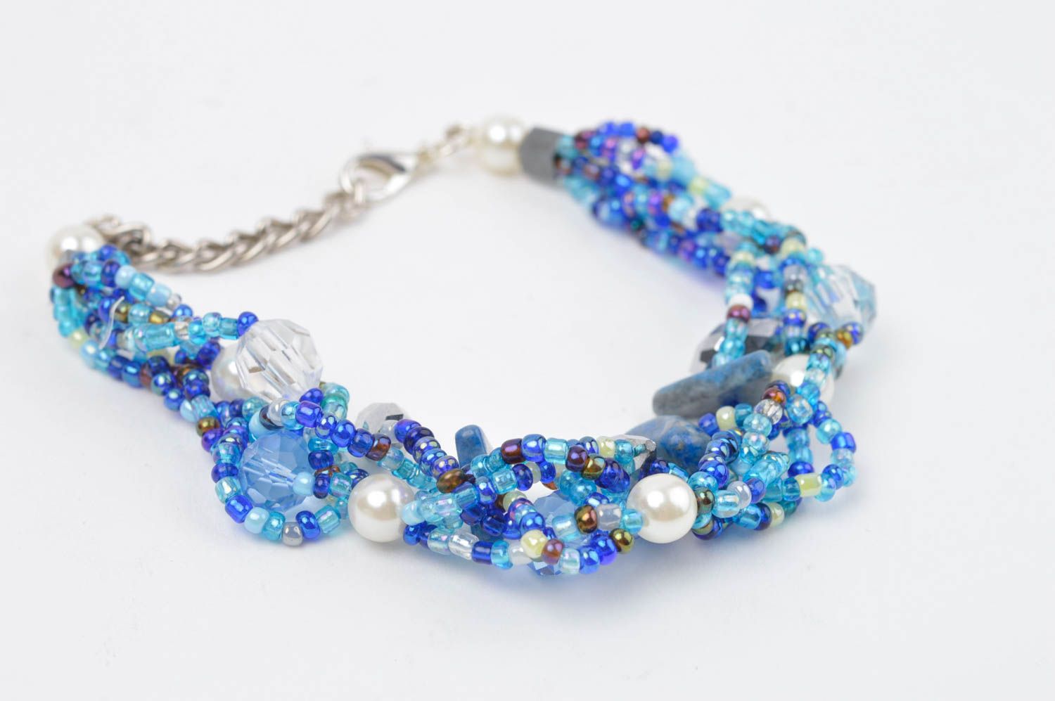 Bracelet original Bijou fait main Accessoire pour femme perles de rocaille bleu photo 3