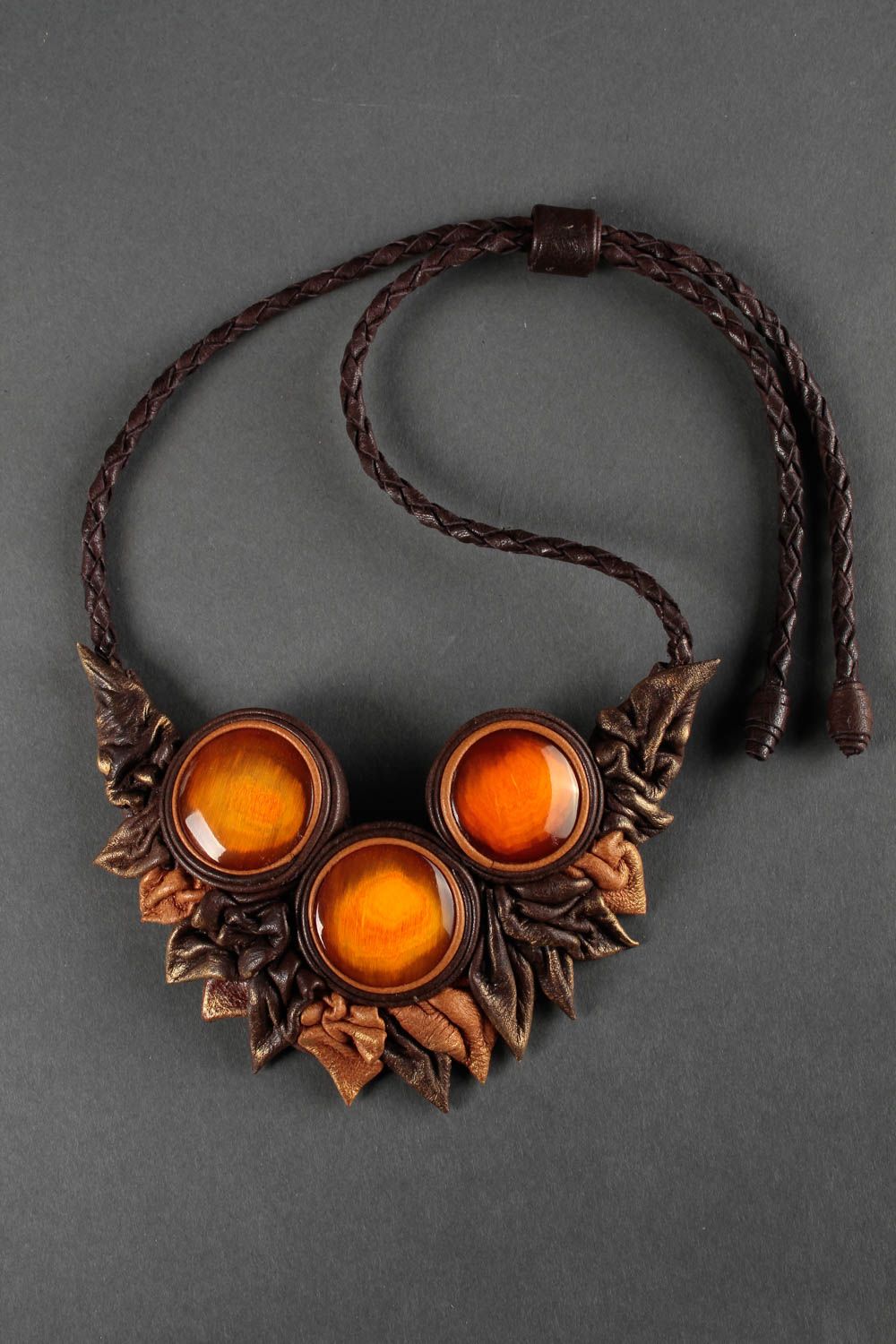 Leather necklace handmade gift jewelry made of horn amber design necklace  photo 3