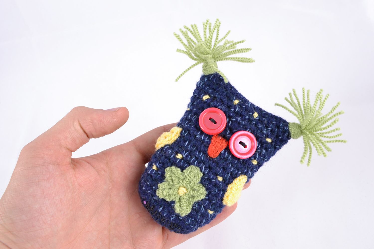 Petit doudou tricoté en coton, laine et acrylique fait main pour enfant Hibou  photo 2