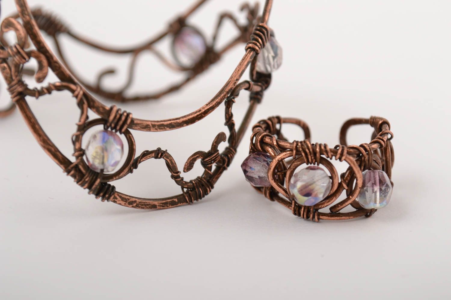 Bracelet cuivre Bague fait main wire wrapping Accessoire pour femme exquis photo 2