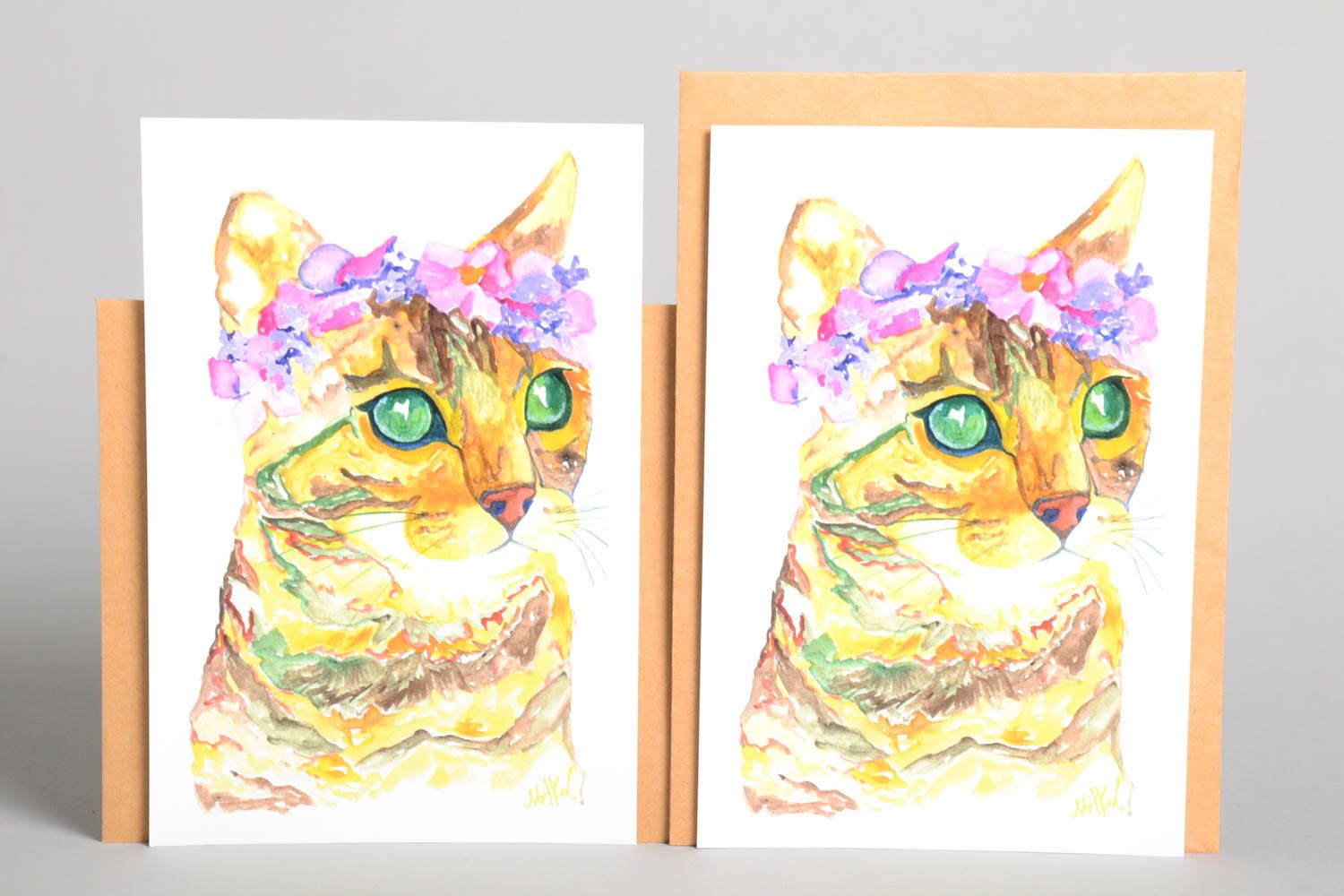 Открытки ручной работы красивые открытки две поздравительные открытки Коты фото 2