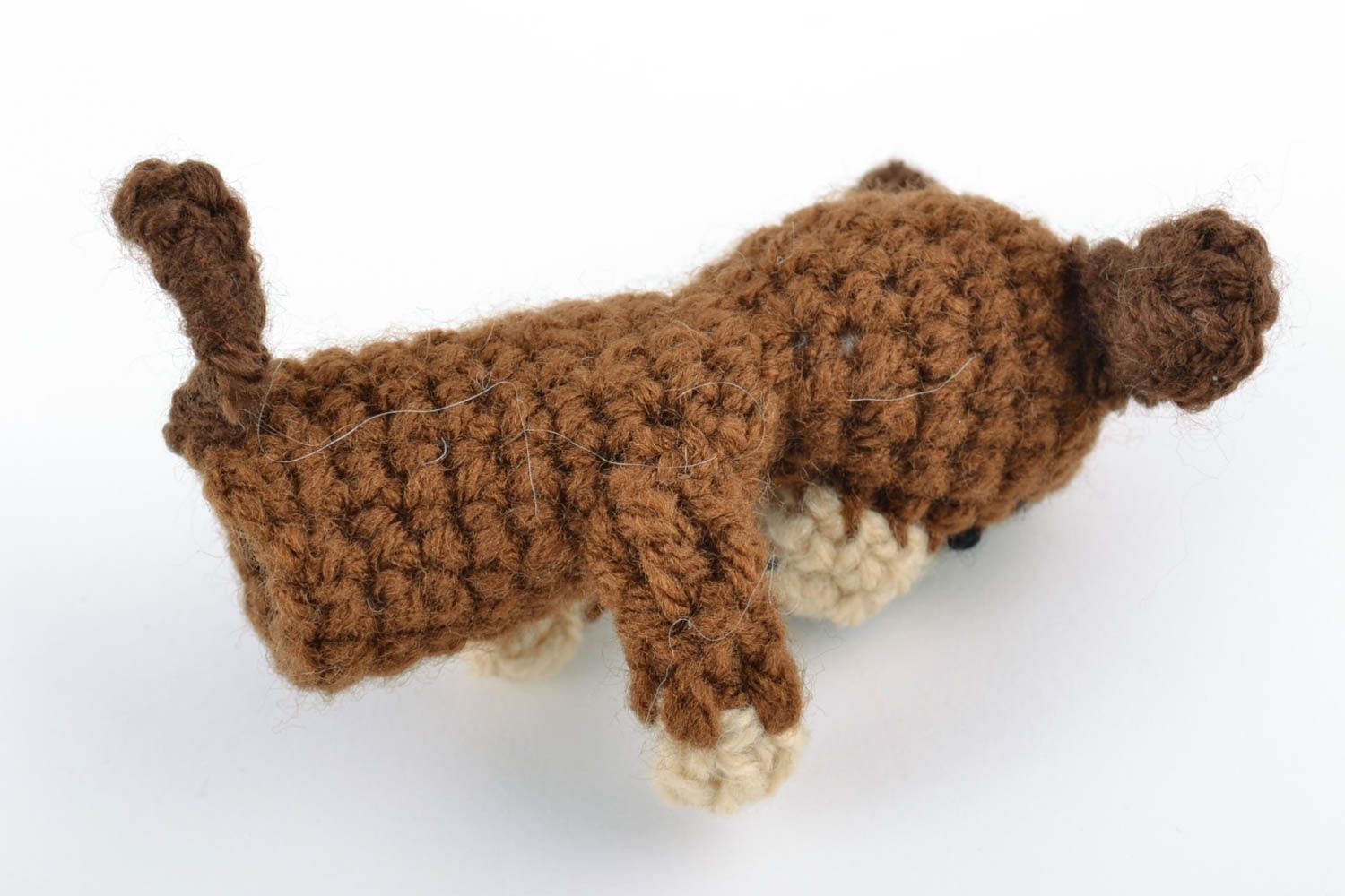 Small handmade crocheted woolen finger toy brown Doggy for home theatre photo 3