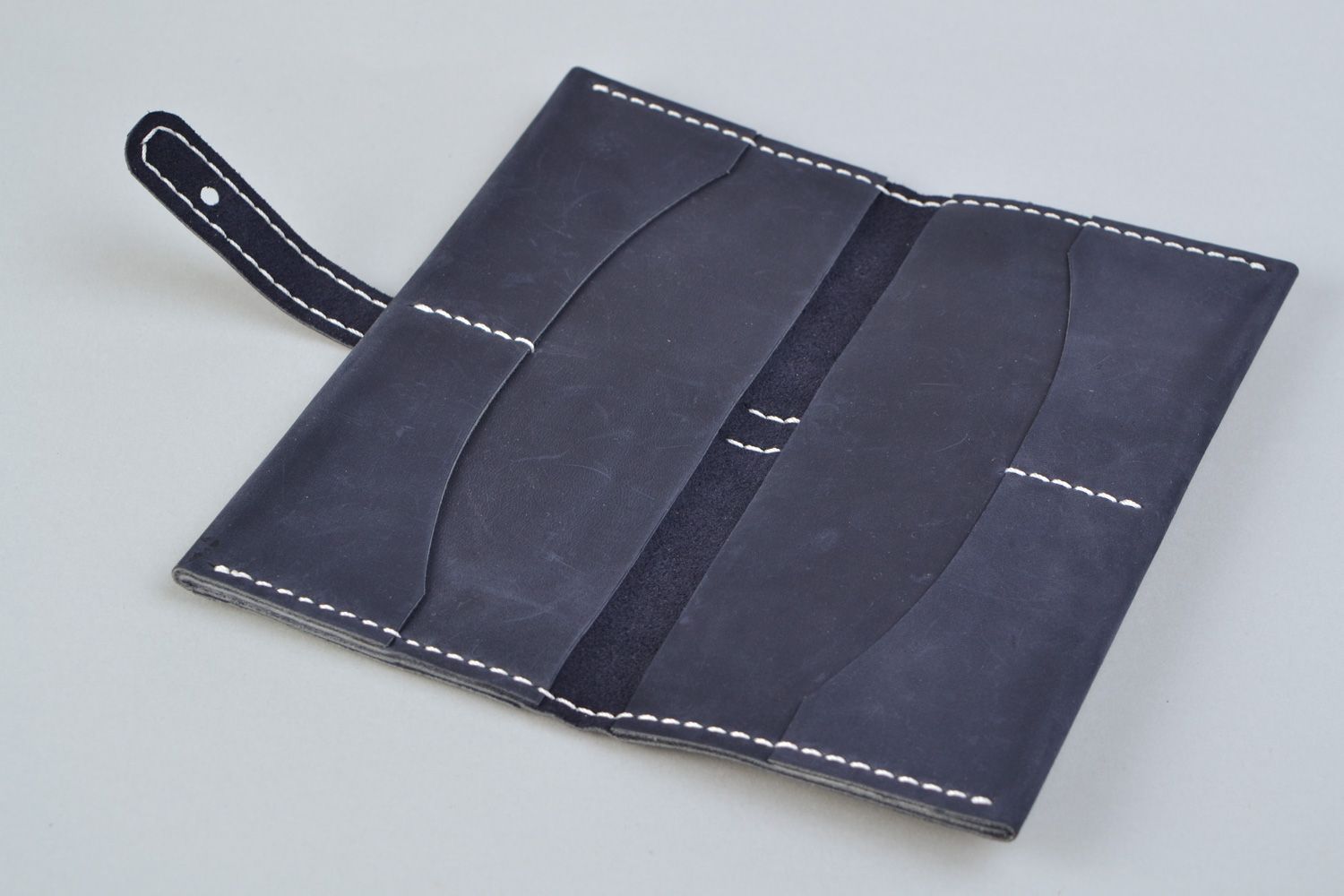 Portefeuille en cuir moyen bleu zippé fait main unisexe cadeau original photo 4