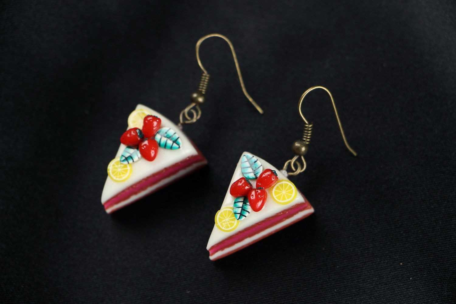 Earrings made ​​of polymer clay Cake photo 1