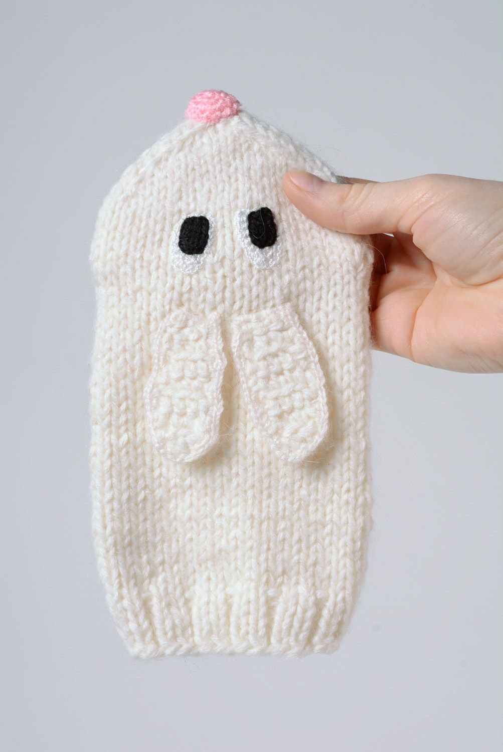 Marionnette à main tricotée blanche faite main Lapin original pour enfant  photo 1