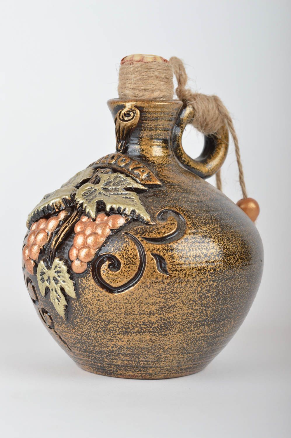 Handgemachter goldfarbener schöner Ton Krug mit Bemalung Keramik Karaffe foto 2