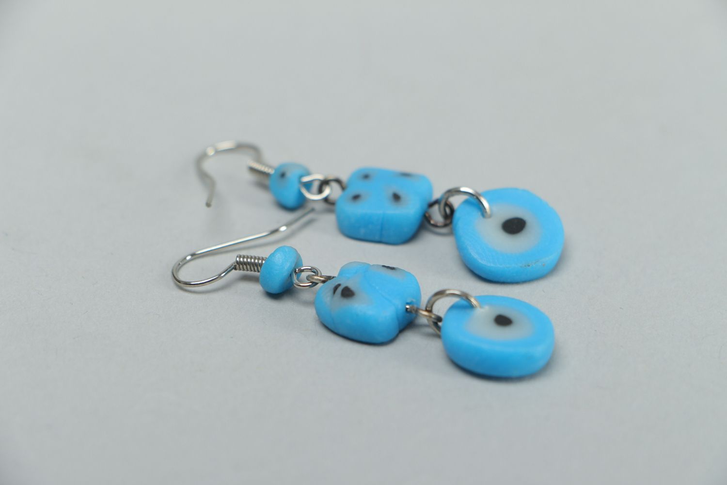 Handmade polymer clay earrings of blue color photo 2
