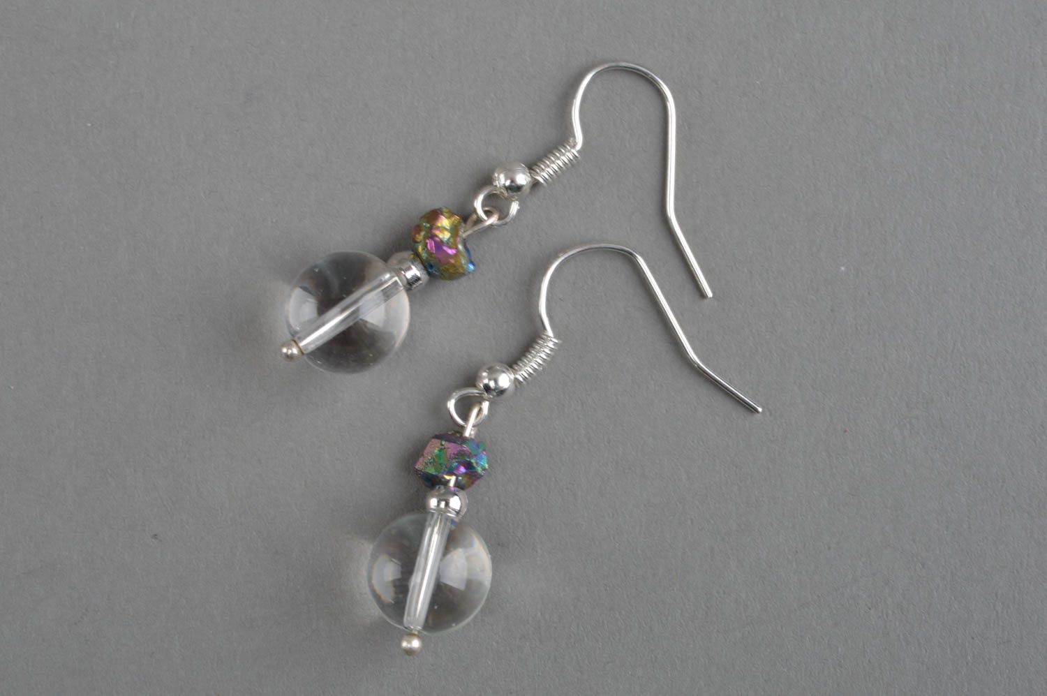 Boucles d'oreilles pendantes perles transparentes pierres naturelles faites main photo 2