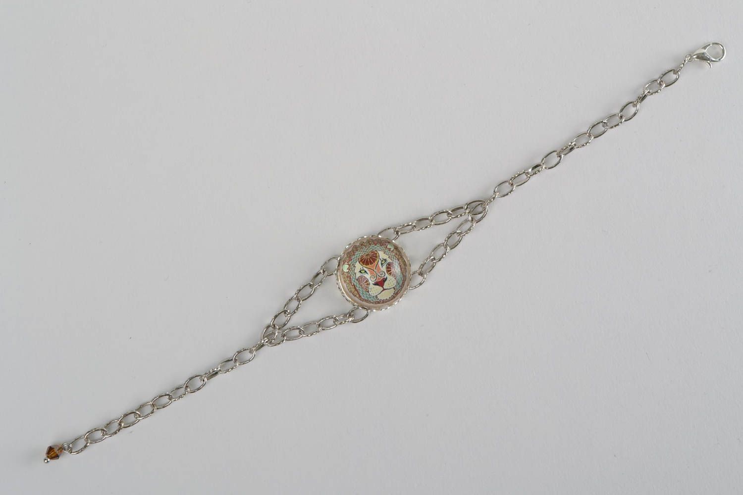 Handmade metal bracelet on chain beautiful handmade accessory with Leo zodiac photo 2