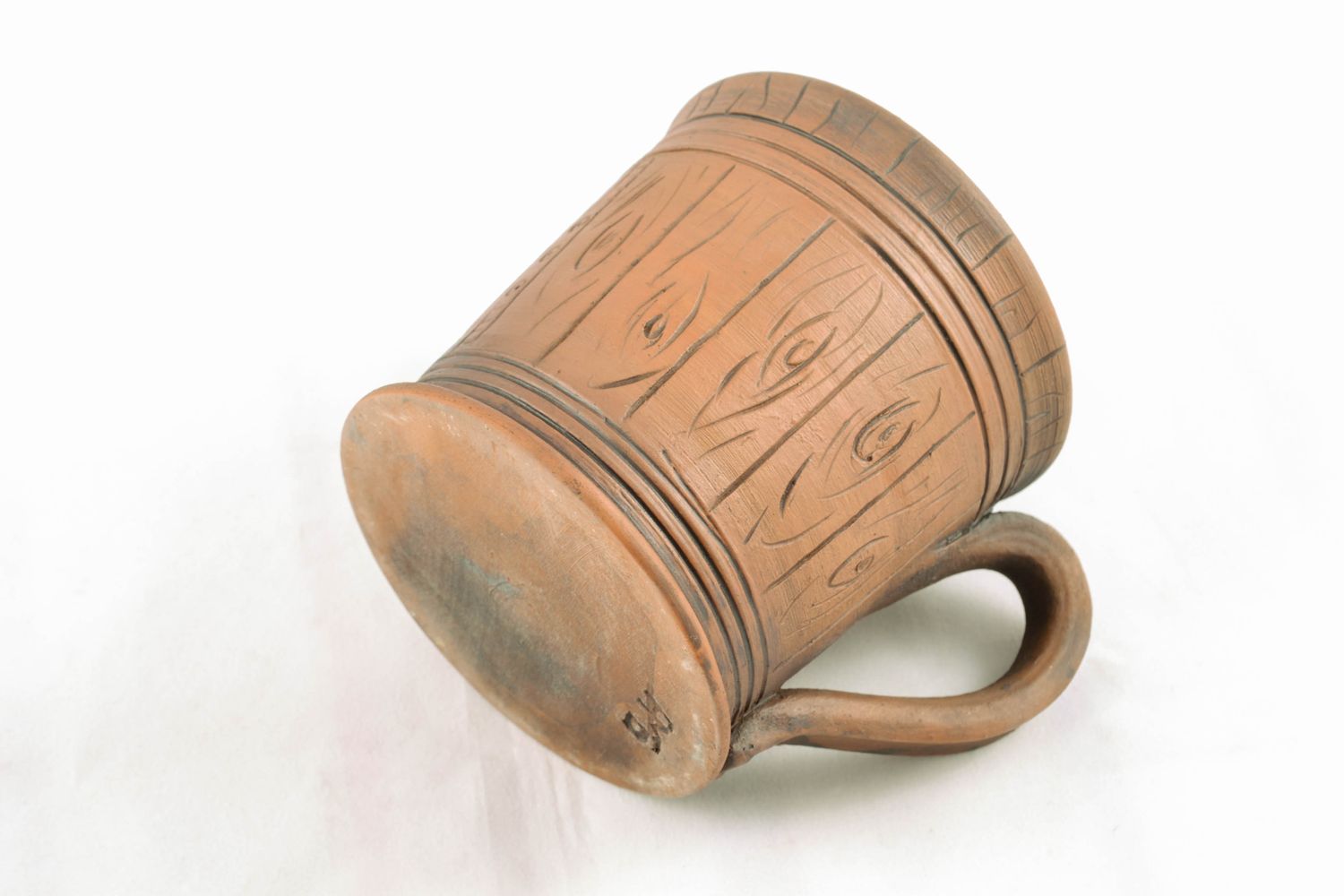 XXL 25 oz clay glazed cup with handle and pattern in a wooden style photo 6