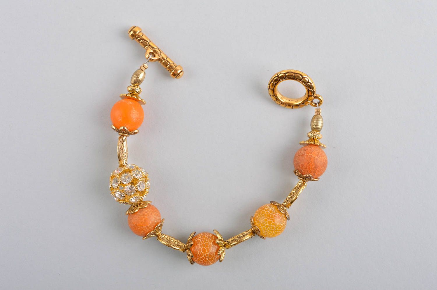 Bracelet en pierres Bijou fait main orange cristaux agate Accessoire femme photo 5