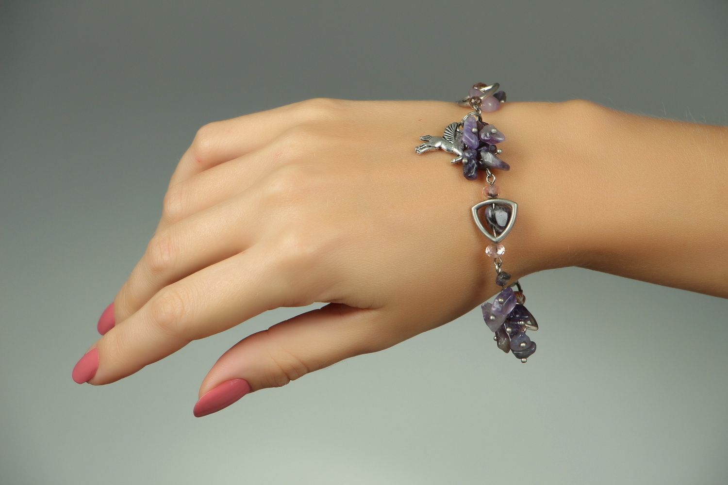 Silver bracelet with amethyst photo 5