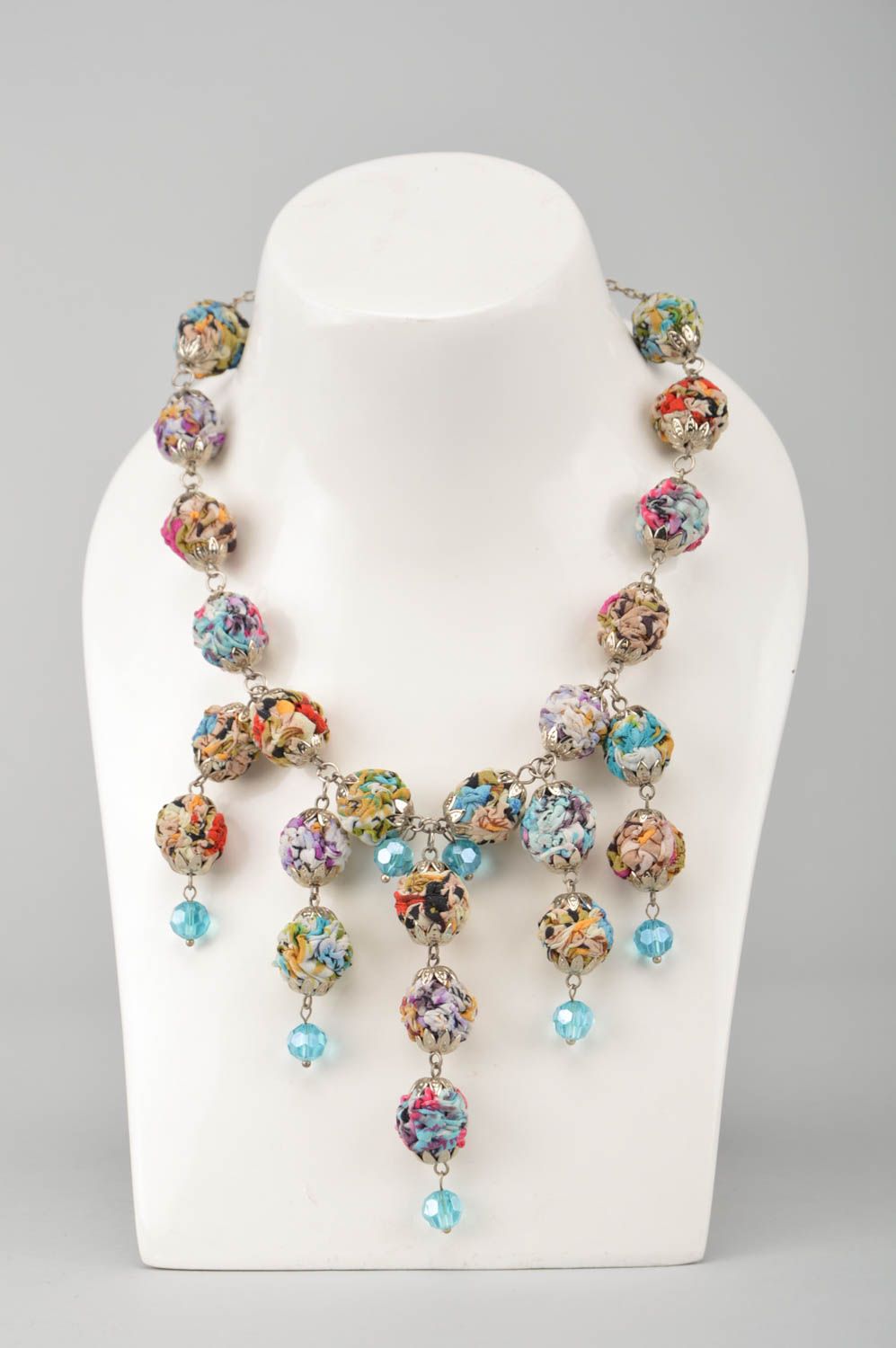 Stylish beautiful necklace handmade textile accessory designer jewelry photo 1