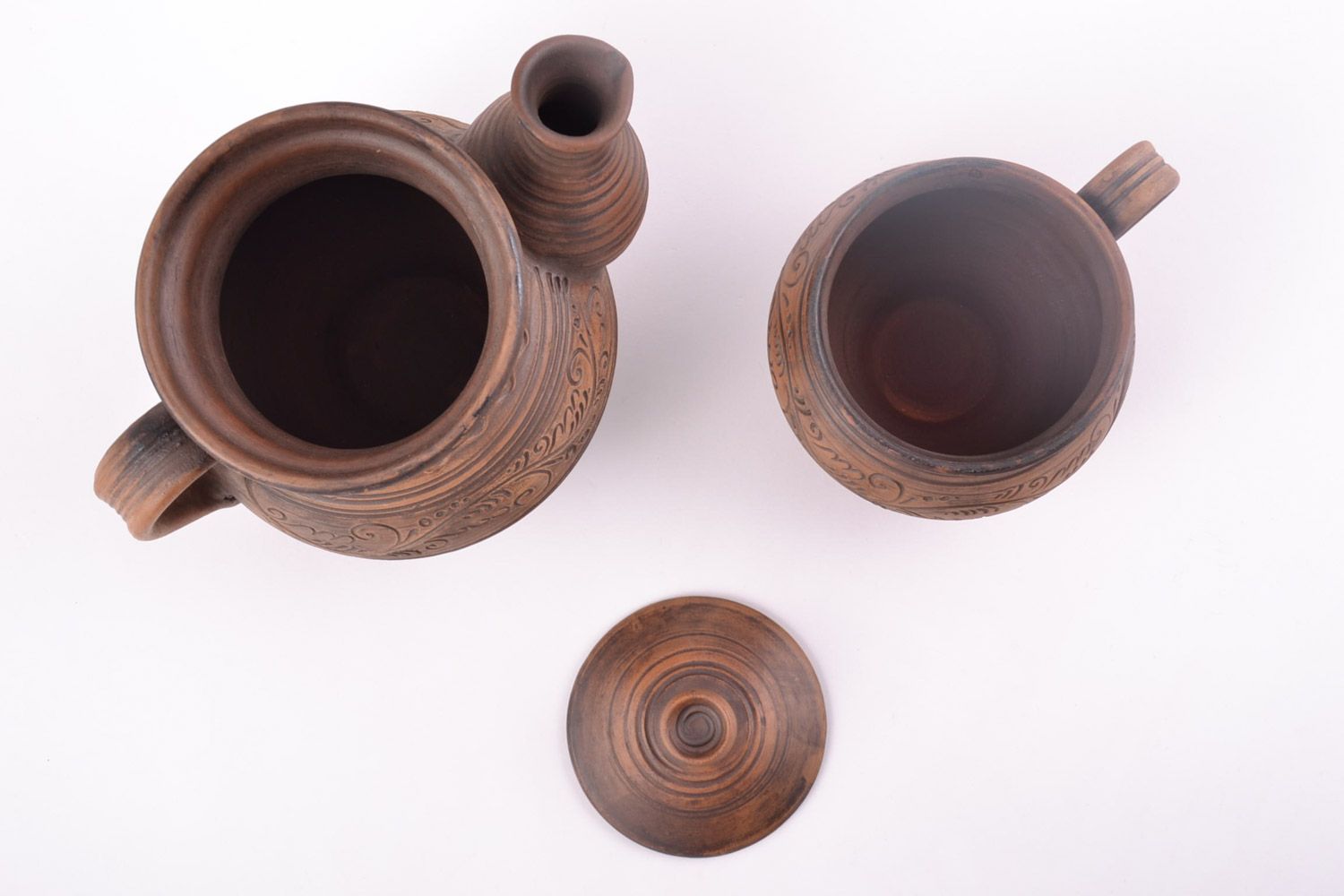 Ensemble de théière et tasse en céramique brun fait main 2 pièces 40 et 20 cl  photo 4