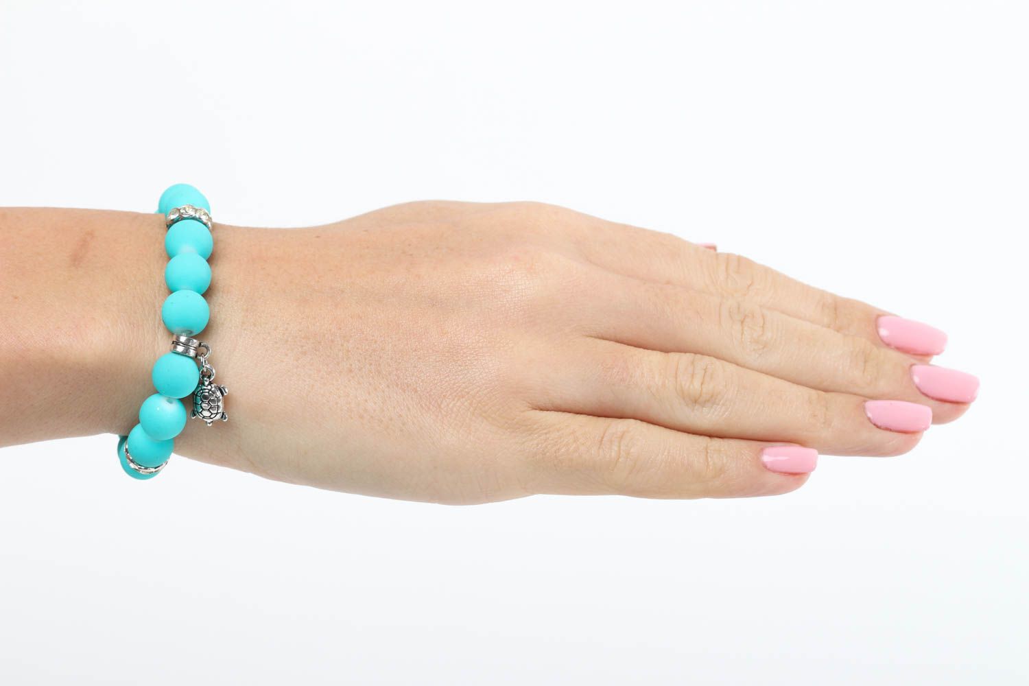 Bracelet turquoise Bijou fait main en perles céramiques avec tortue Cadeau femme photo 5