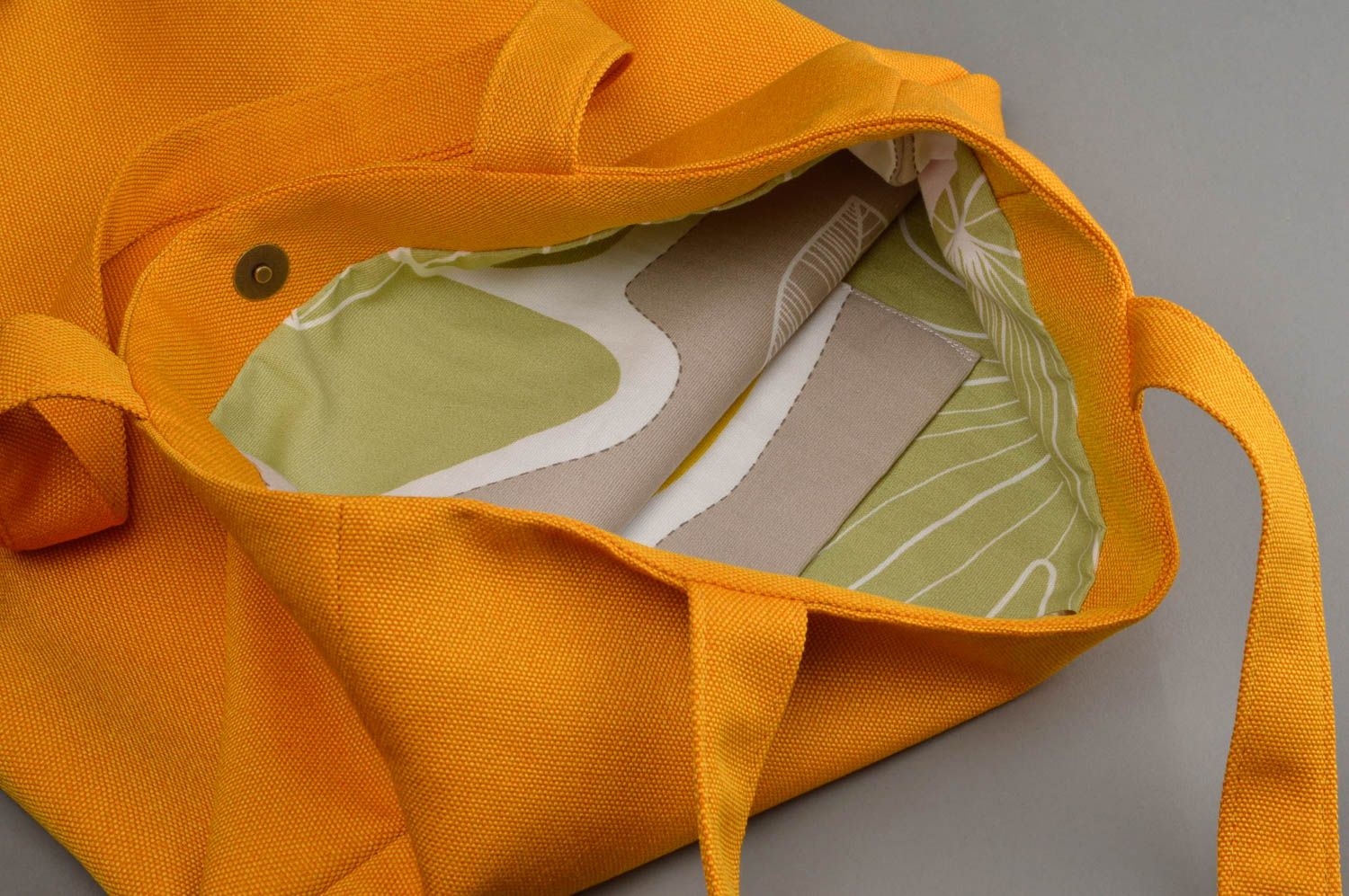 Большая женская сумка из мебельной ткани с кармашком оранж на магните хенд мейд фото 3