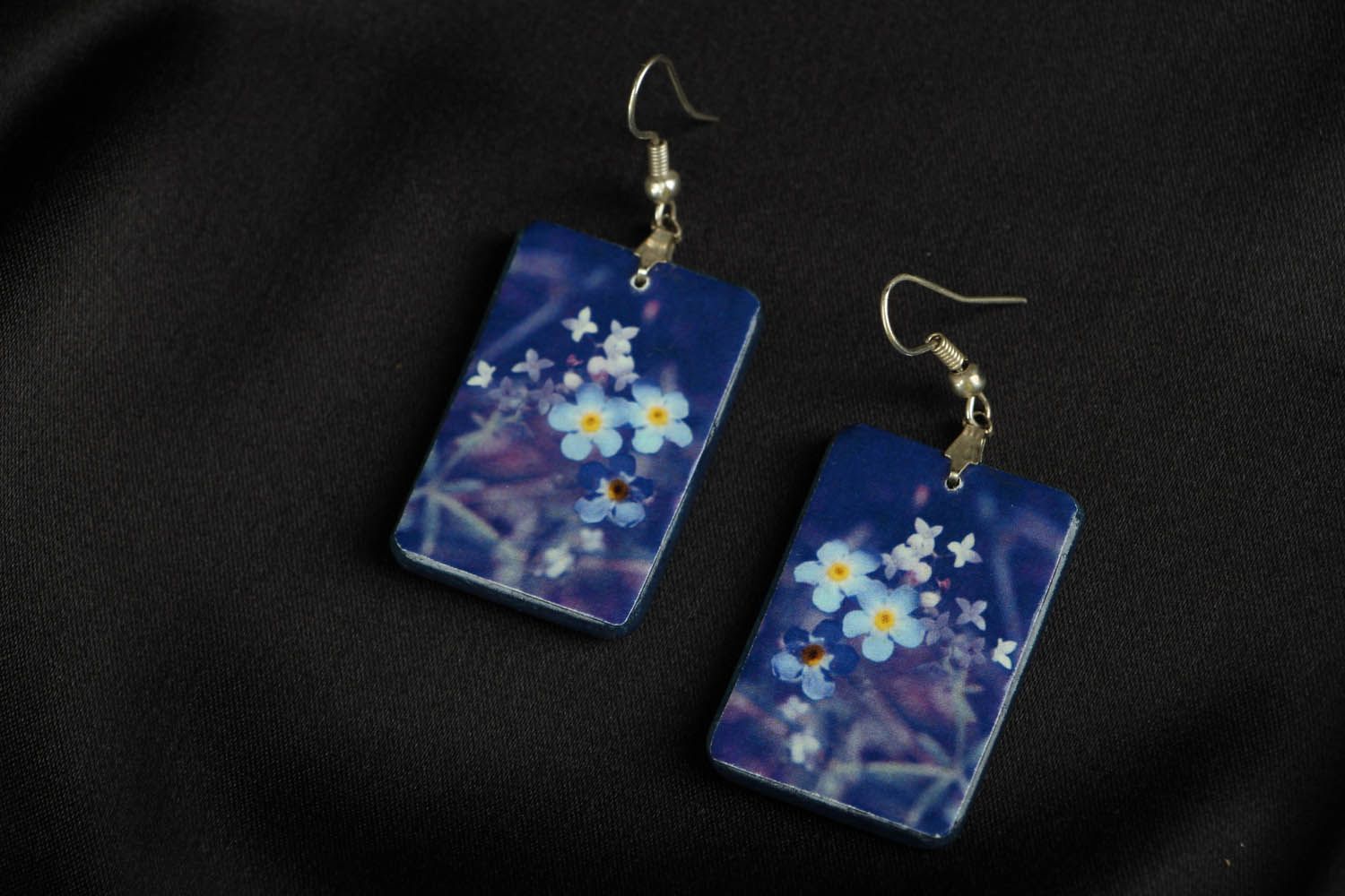  Blue earrings made of polymer clay photo 1