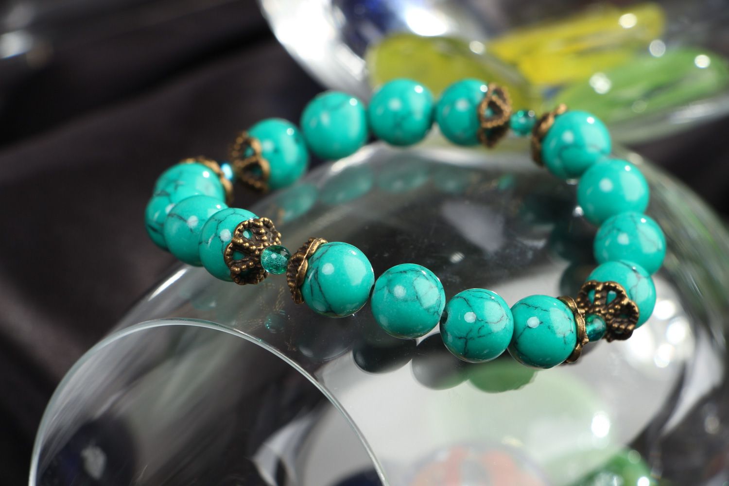 Handmade blue women's beautiful gemstone bracelet with turquoise photo 4