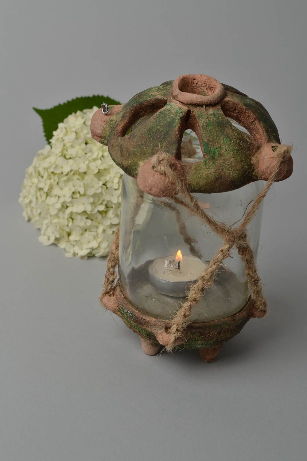 Deko Kerzenhalter handgefertigt Teelichthalter aus Ton Kerzenhalter Keramik  foto 1