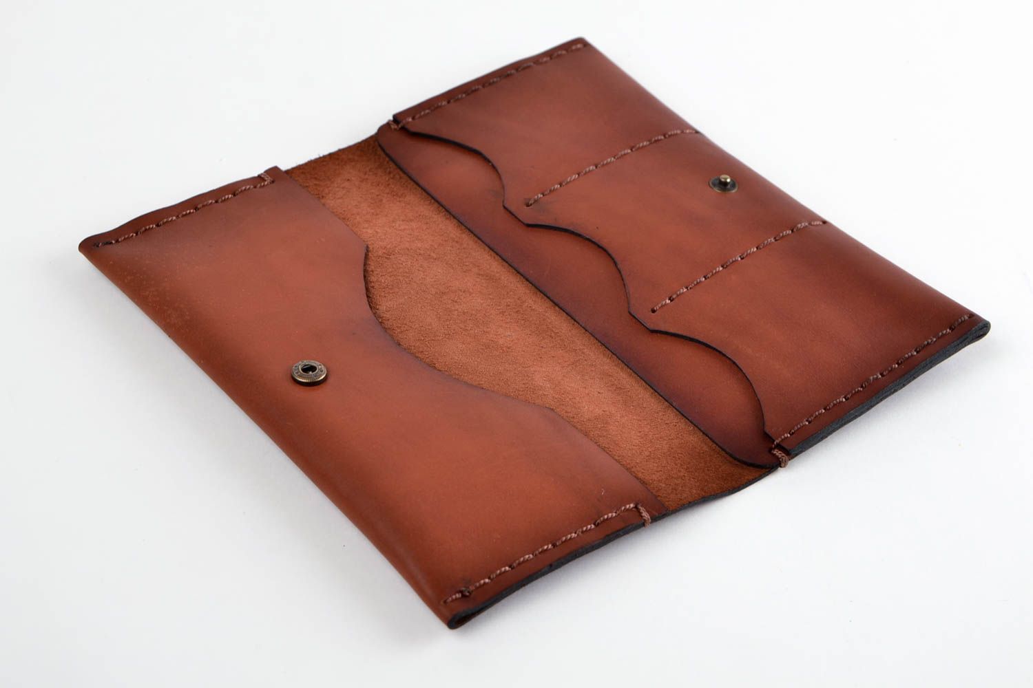 Кожаный кошелек ручной работы мужское портмоне аксессуар для мужчин коричневый фото 3