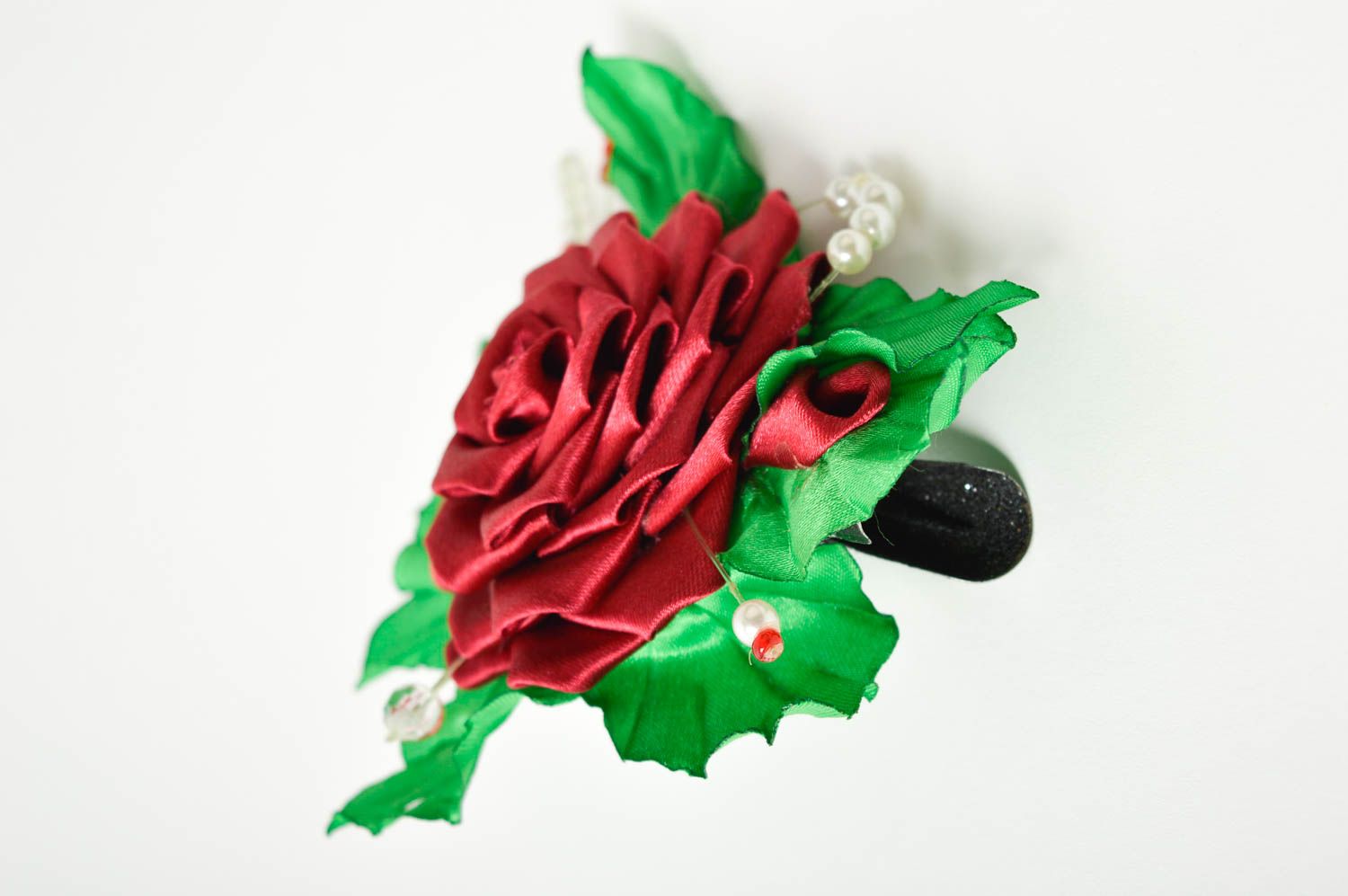 Handmade Damen Modeschmuck Haarspange Blume Accessoire für Haare schön rote Rose foto 4