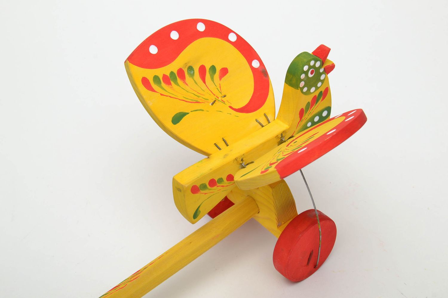 Wooden wheeled toy with Ukrainian ethnic painting Bird photo 4