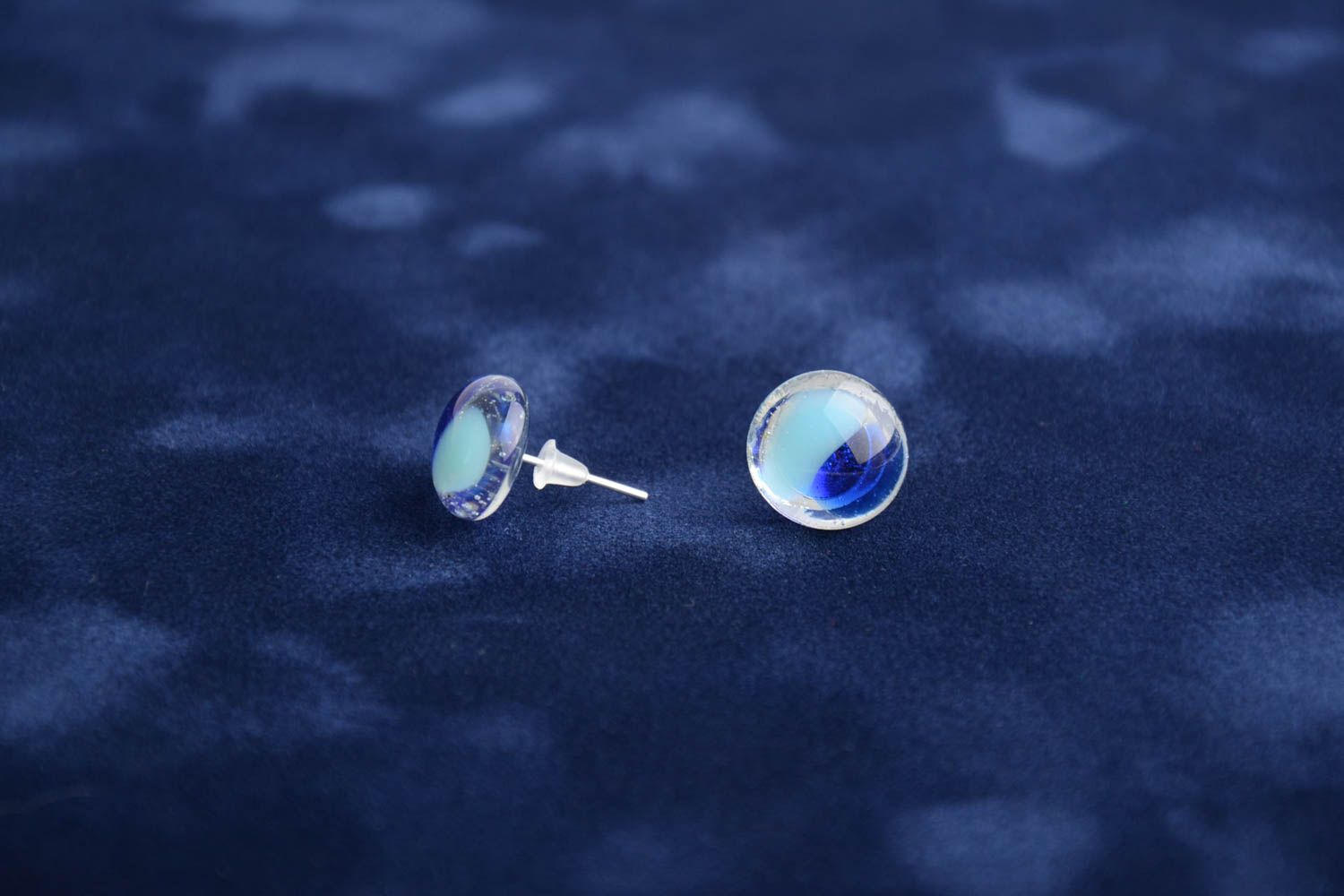 Blue designer stud earrings handmade glass fusing elegant beautiful accessory photo 1