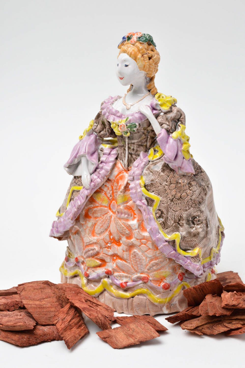 Figurine femme Statuette originale fait main argile peinte Déco intérieur photo 2