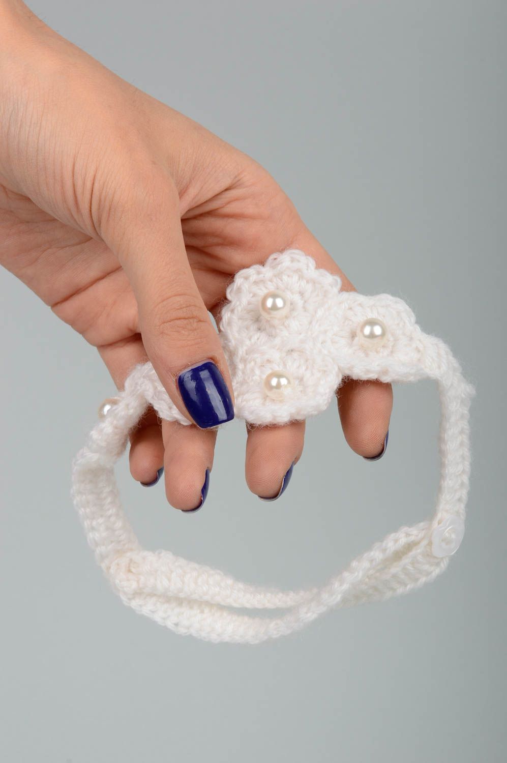 Handmade Haarband mit Blumen Häkel Accessoire Baby Haarschmuck weiß schön foto 2