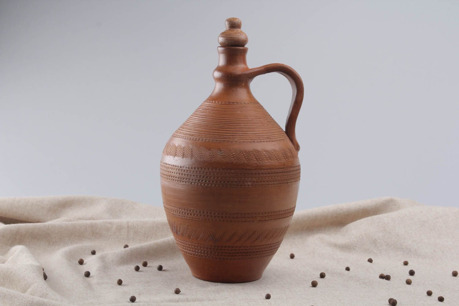 Large ceramic 120 oz wine amphora pitcher with handle and lid in terracotta color 4 lb photo 5