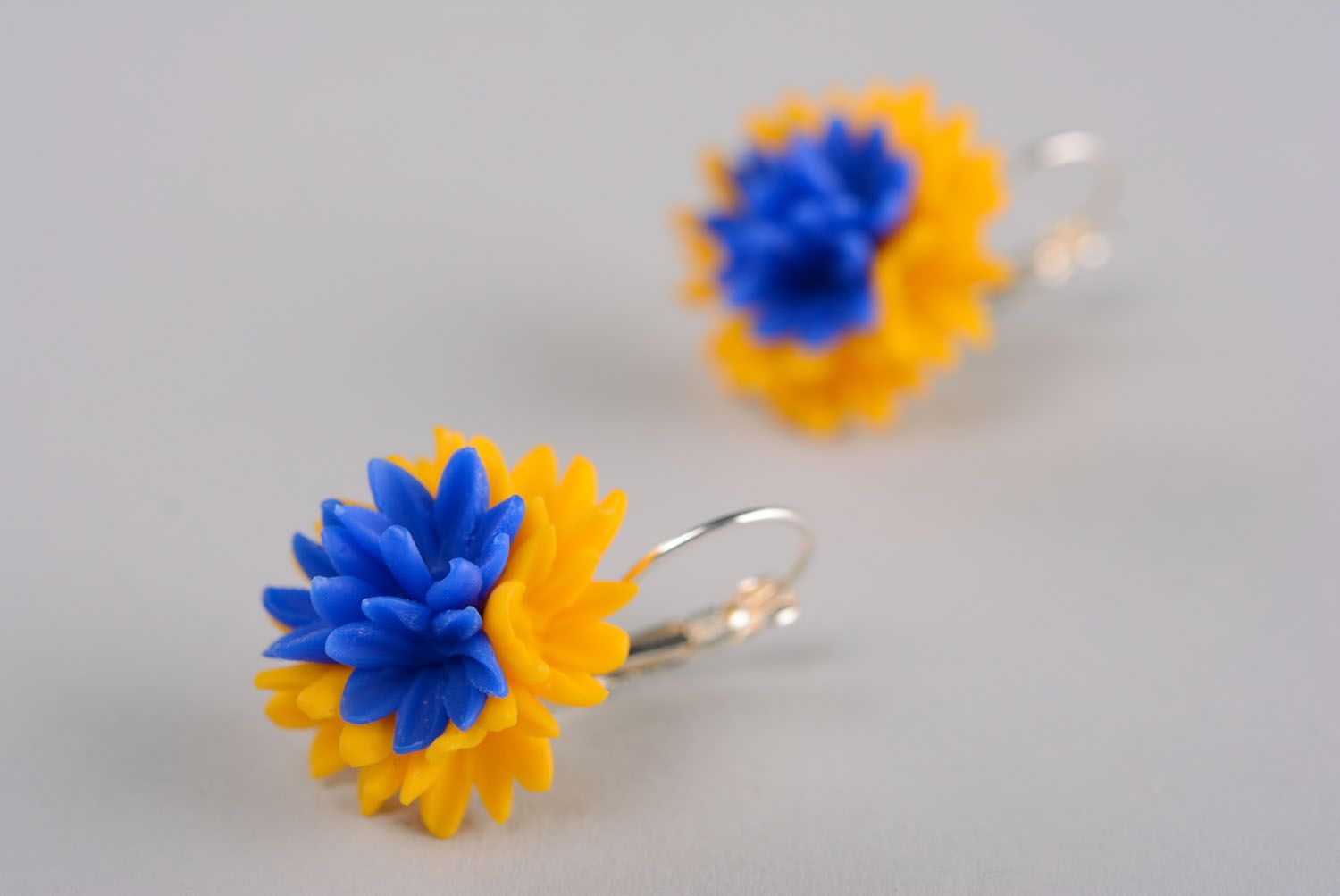 Homemade polymer clay earrings Yellow and Blue photo 3