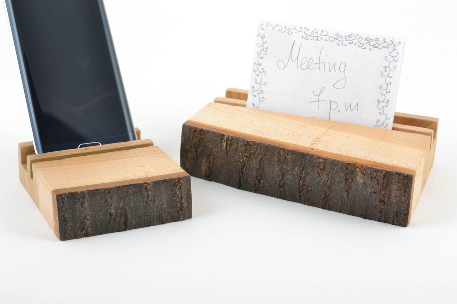 Supports pour tablette et portable en bois faits main 2 pièces écologiques photo 1