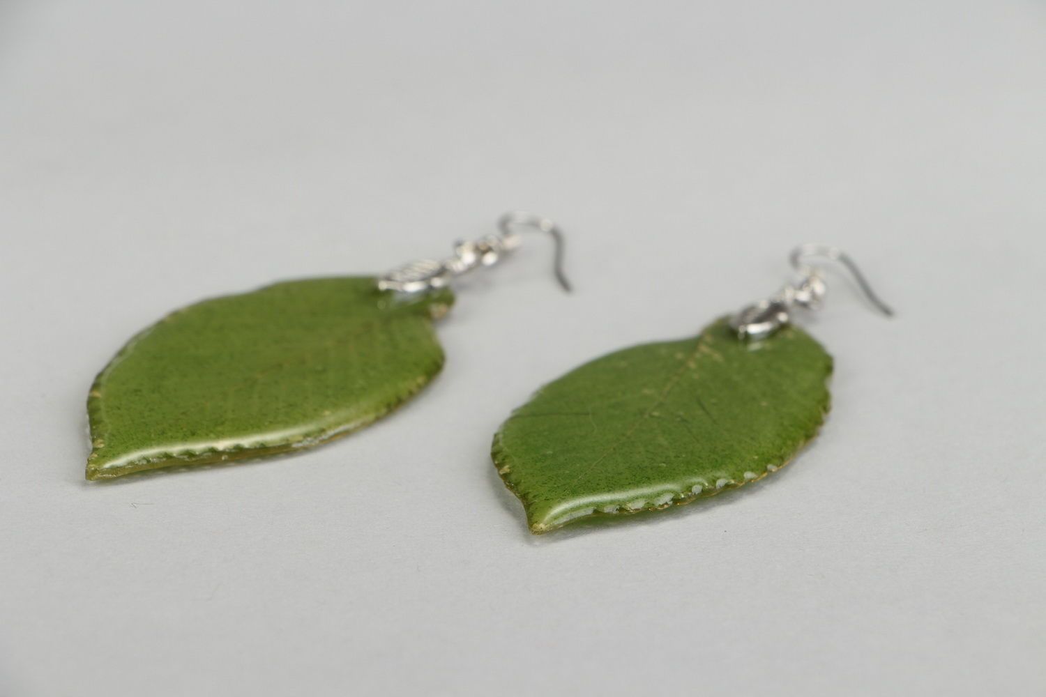 Earrings with epoxy Leaves of elm photo 2