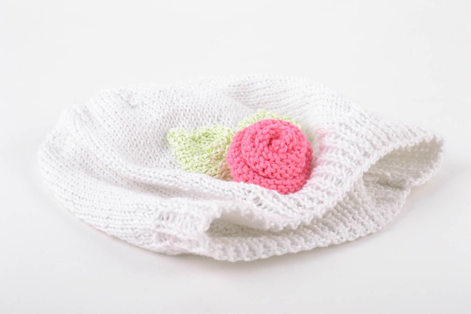 Gorro infantil tejido de algodón  artesanal con flor elegante bonito foto 5