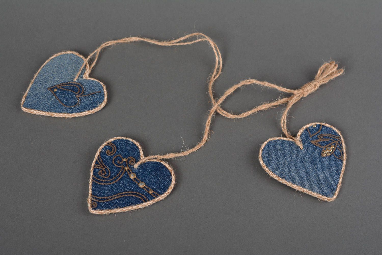 Coeurs à suspendre fait main Accessoire design Déco maison bleu bois tissu photo 1