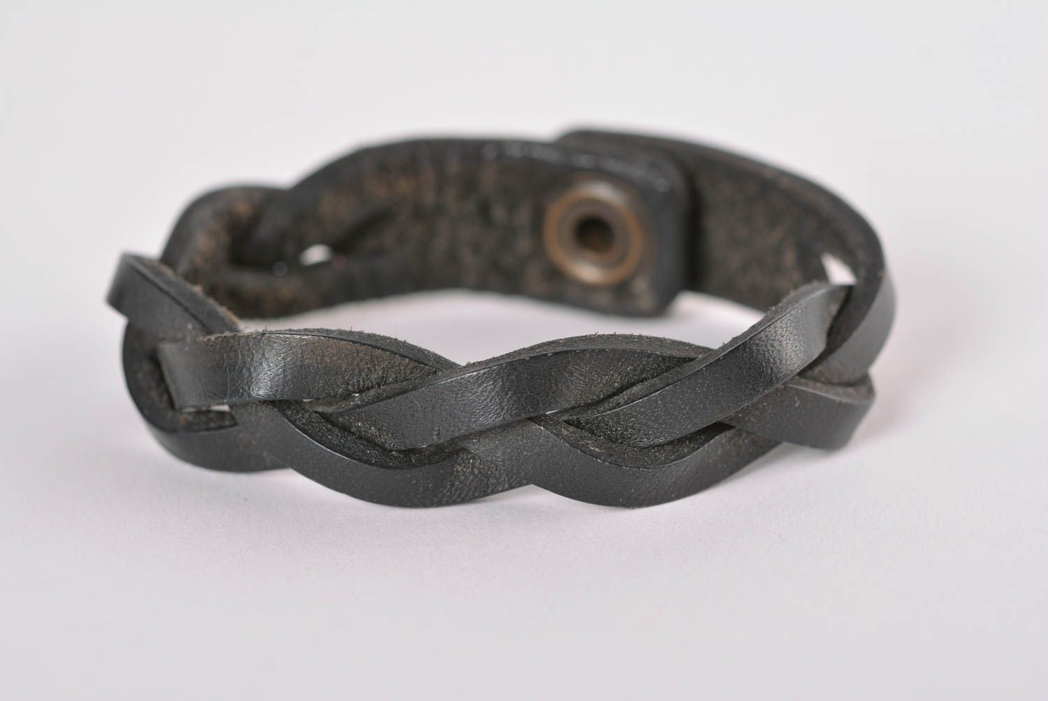 Designer Schmuck handmade Leder Armband Zopf Accessoire für Frau schwarz foto 1