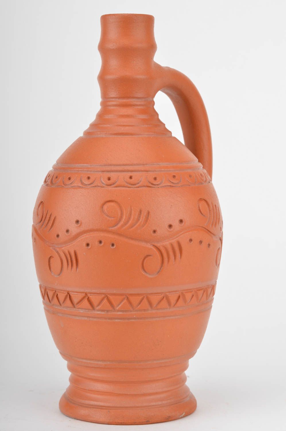12 oz ceramic bottle shape wine carafe with handle in terracotta style 1,7 lb, 11 inches photo 2