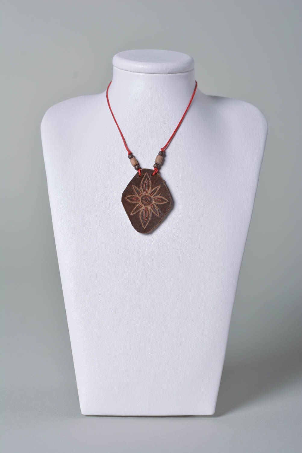 Handmade pendant leather necklace unusual pendant designer accessory gift ideas photo 2