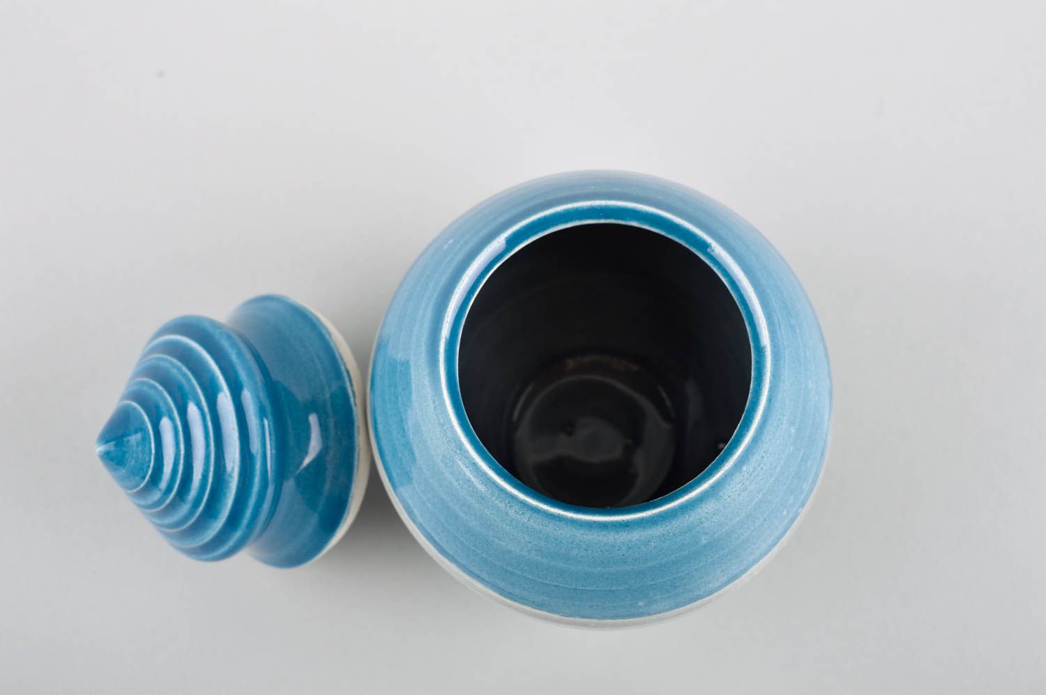 Керамика ручной работы кухонная посуда голубая красивая керамическая сахарница фото 4