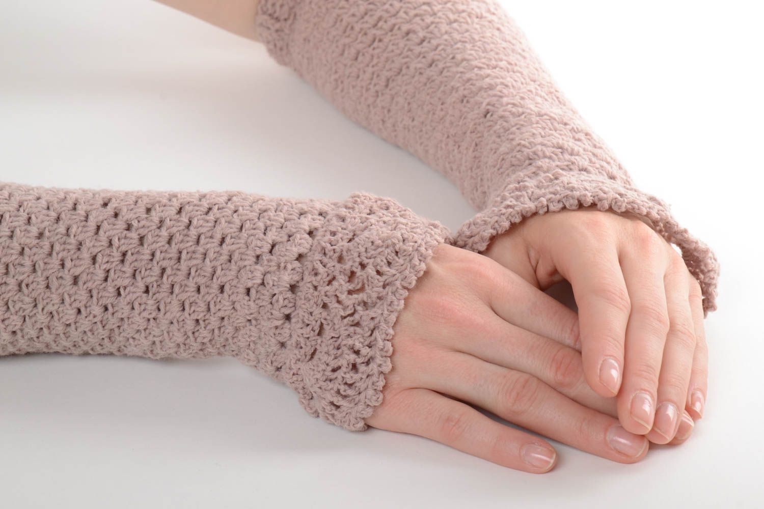 Mezziguanti a maglia fatti a mano guanti senza dita guantini scaldamani
 foto 1