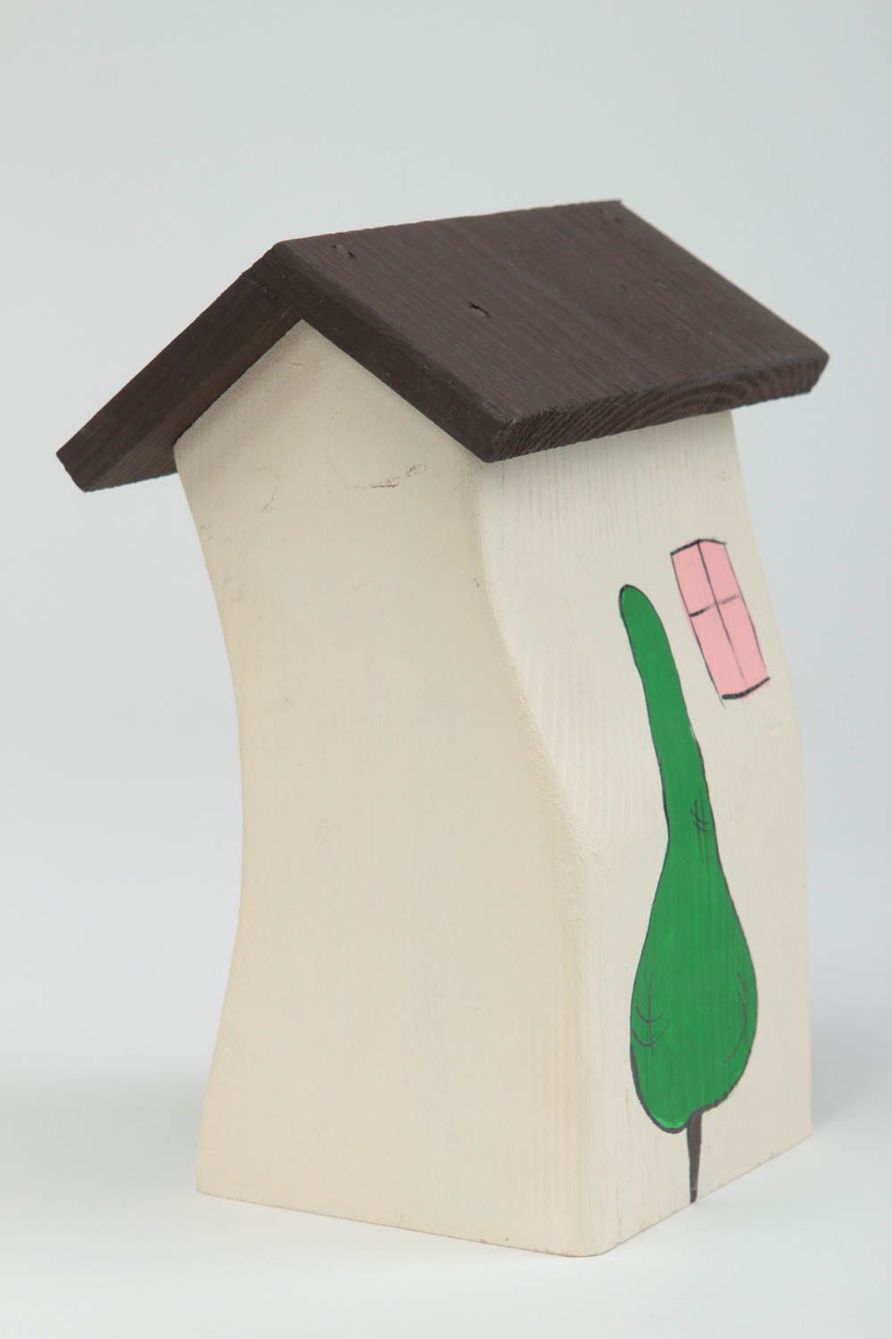 Deko Figur Handmade Deko Figur aus Holz Miniatur Figur mit bunter Bemalung Haus foto 3