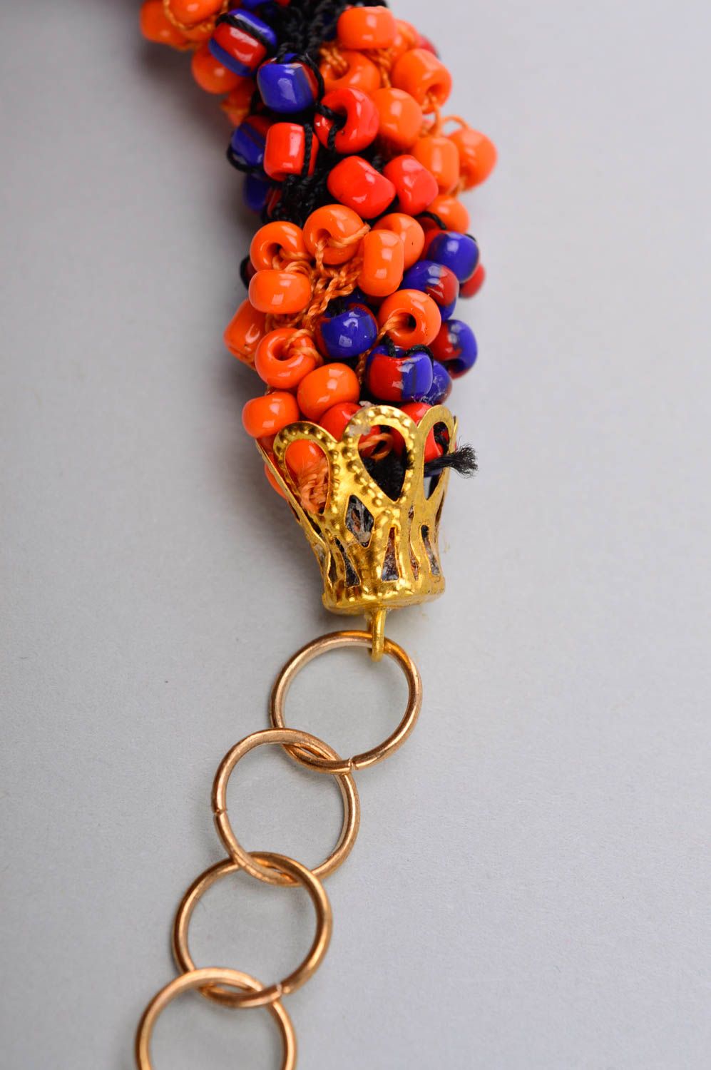 Collier en perles de rocaille Bijou fait main orange-bleu Cadeau femme photo 4
