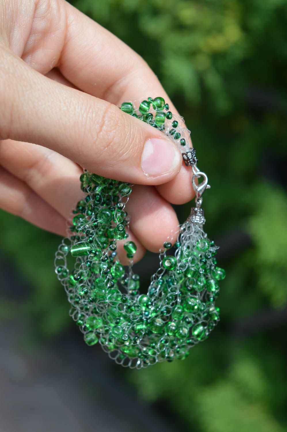 Bracelet perles de rocaille Accessoire fait main vert original Cadeau femme photo 1
