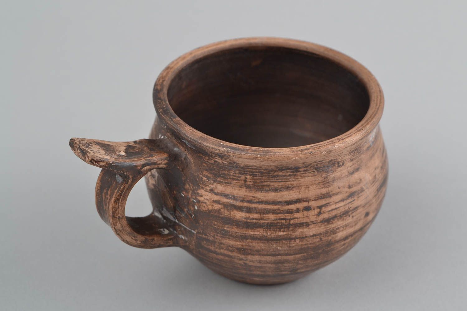 Taza cerámica hecha a mano marrón redonda bonita original para té 350 ml foto 3