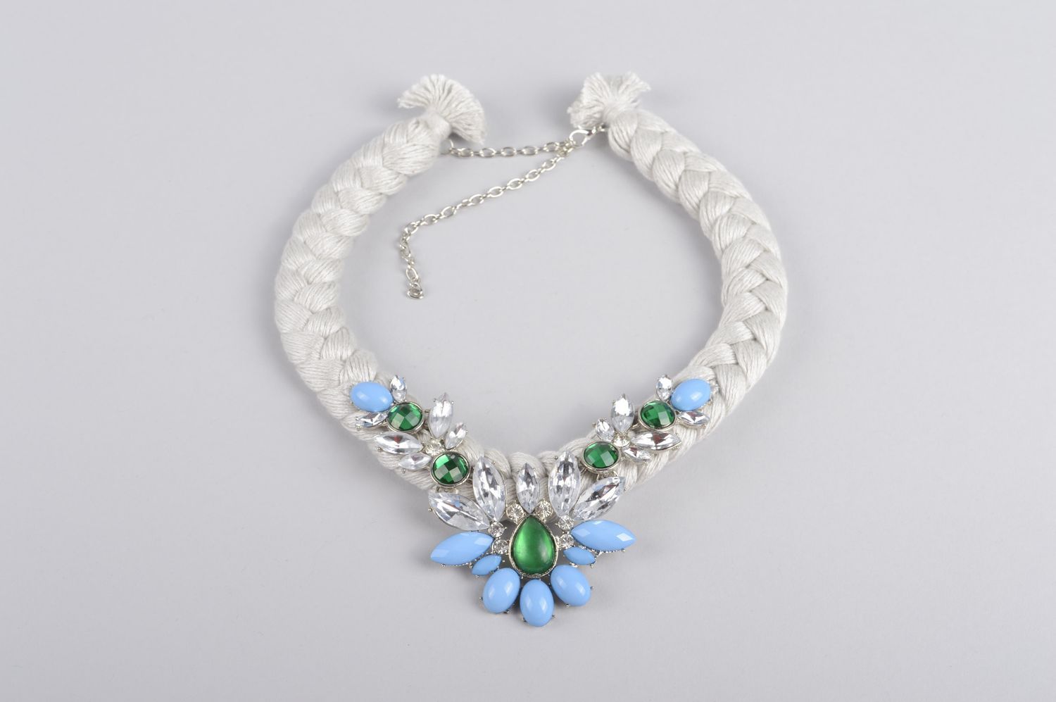 Handmade beautiful necklace unusual textile necklace festive accessory photo 1