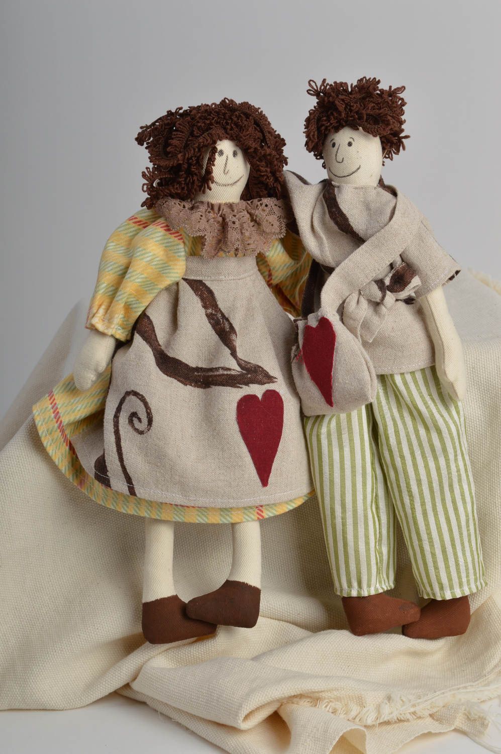 Handmade designer fabric soft dolls boy and girl for interior decor and children photo 1