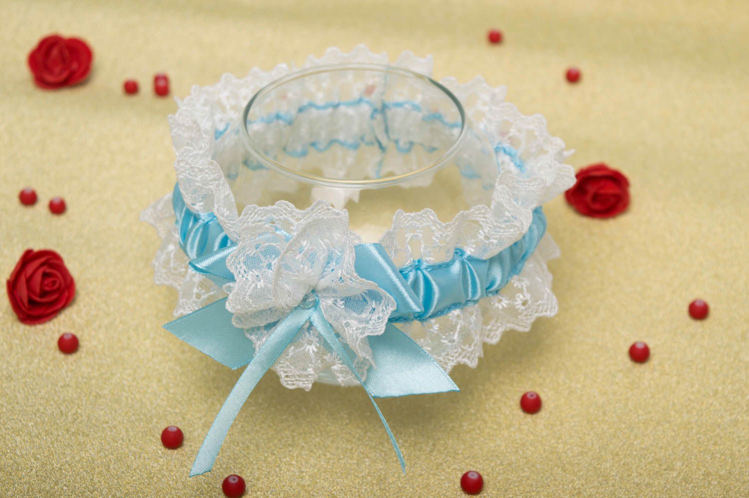 Подвязка невесты хэнд мэйд свадебный аксессуар голубая подвязка на свадьбу фото 1