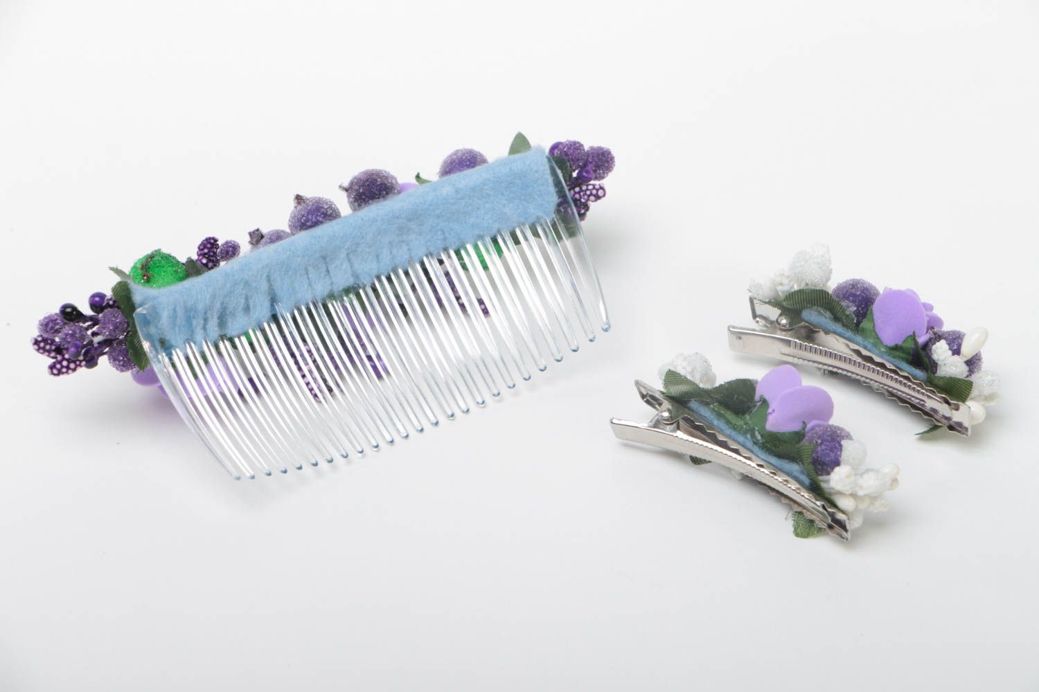 Set of handmade accessories flower hair clip and comb stylish jewelry 2 pieces photo 4